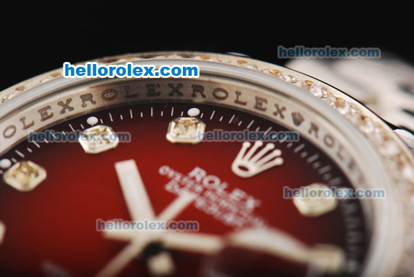 Rolex Datejust Oyster Perpetual Automatic with Diamond Bezel and Diamond Marking,Black&Red Dial - Click Image to Close